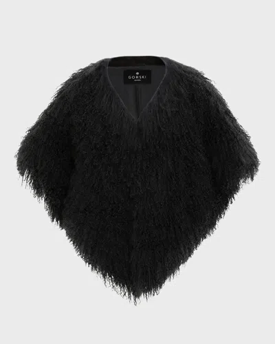 Gorski Select Mongolian Lamb Shearling Shawl In Black