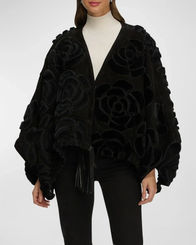 Gorski Select Shearling Lamb Floral Embroidered Reversible Jacket In White/black