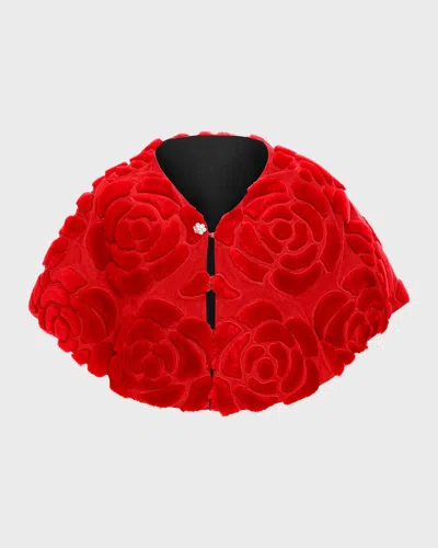 Gorski Select Shearling Lamb Floral Embroidered Suede Reversible Stole In Red