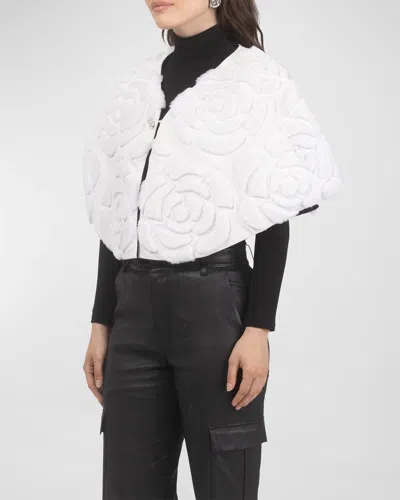Gorski Select Shearling Lamb Floral Embroidered Suede Reversible Stole In White