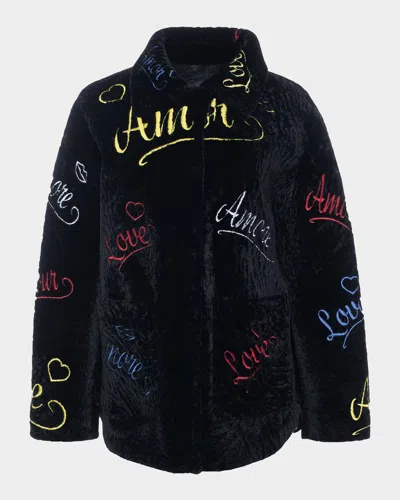 Gorski Select Shearling Lamb Love Embroidered Jacket In Black