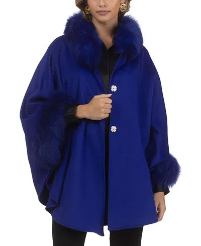 Gorski Select Wool And Cashmere Cape With Select Lamb Trim In Blue