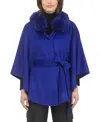 Gorski Select Wool Belted Cape With Select Lamb Collar In Blue