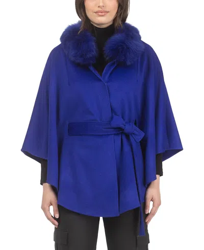 Gorski Select Wool Belted Cape With Select Lamb Collar In Blue
