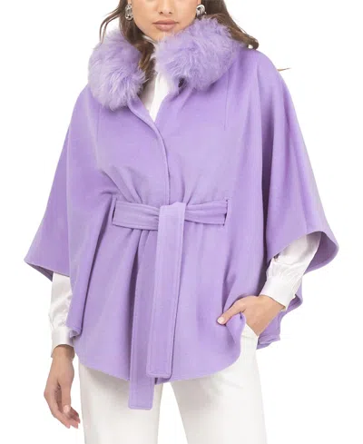 Gorski Select Wool Belted Cape With Select Lamb Collar In Purple