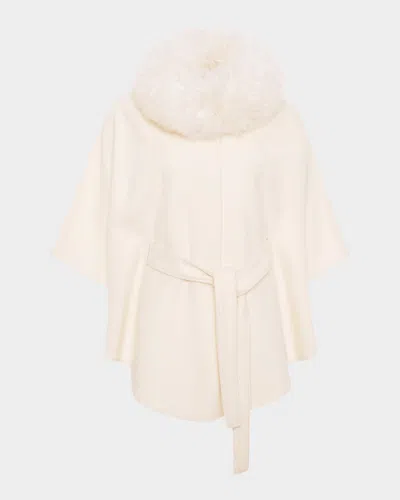Gorski Select Wool Belted Cape With Select Lamb Collar In White