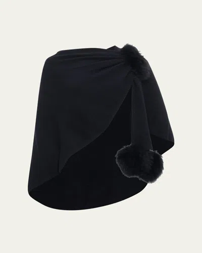 Gorski Select Wool Capelet With Lamb Shearling Poms In Black
