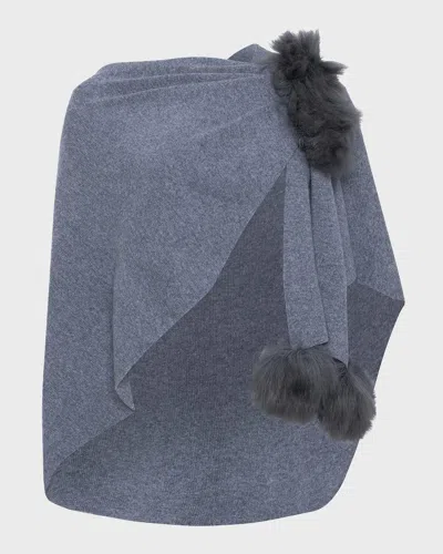 Gorski Select Wool Capelet With Lamb Shearling Poms In Gray