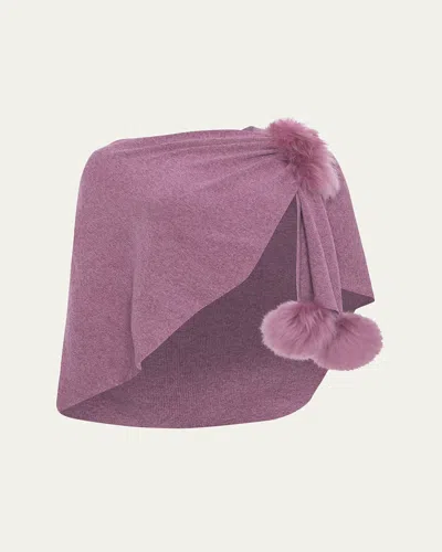 Gorski Select Wool Capelet With Lamb Shearling Poms In Mauve