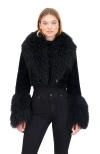 Gorski Cashmere Goat Shearling Crop Bolero Jacket With Mongolian Goat Fur Collar And Cuffs In Black