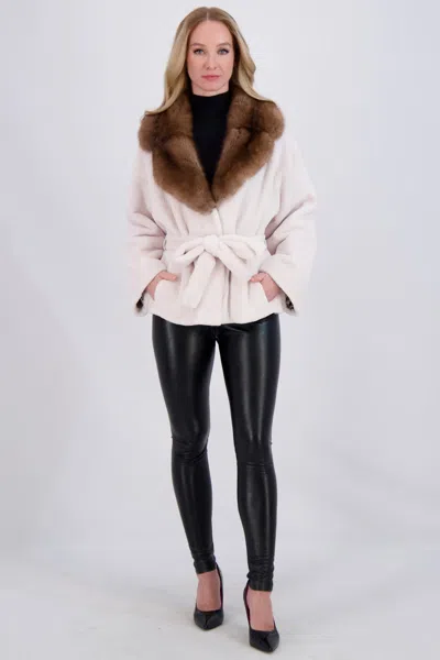 Gorski Sheared Mink Jacket W/ Sable & Belt In White
