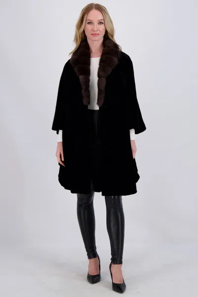 Gorski Sheared Mink Jacket W/ Sable In Black