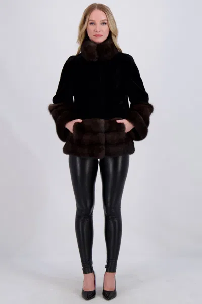 Gorski Sheared Mink Jacket With Sable In Black