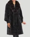 Gorski Sheared Mink Short Coat With Sable Collar And Belt In Black