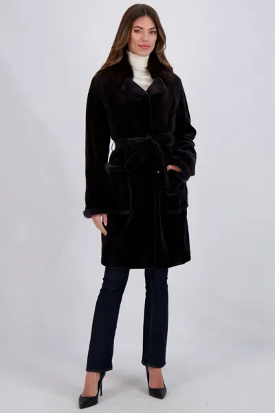 Gorski Sheared Mink Short Coat With Sable Collar, Belt In Grey