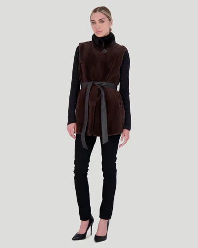 Gorski Sheared Mink Vest With Short Nap Mink Collar, Reversible To Taffeta, Leather Belt In Nude