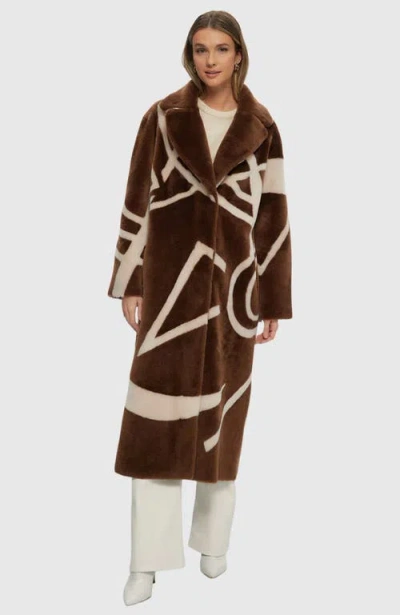 Gorski Shearling Lamb Coat With Intarsia In Brown