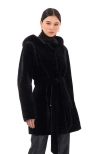 Gorski Shearling Lamb Hooded Stroller, Reversible To Taffeta, Belt In Black