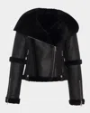 Gorski Shearling Lamb Hooded Zip Jacket In Black