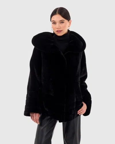 Gorski Shearling Lamb Jacket Reversible To Taffeta In Black