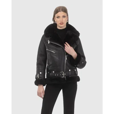Gorski Shearling Lamb Moto Zip Jacket In Black