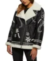 Gorski Shearling Lamb Zip Jacket With Wool Embroidery In Black