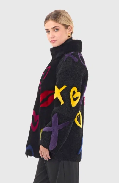 Gorski Graphic Lamb Shearling Zip Jacket In Black Xo
