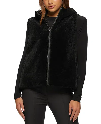 Gorski Shearling Lamb Zip Vest Hooded Reversible To Taffeta In Black