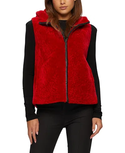 Gorski Shearling Lamb Zip Vest Hooded Reversible To Taffeta In Multi