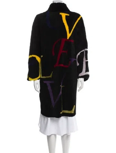 Pre-owned Gorski Shearling Printed Faux Fur Coat In Black