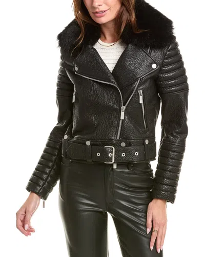 Gorski Shearling Zip Moto Jacket In Black
