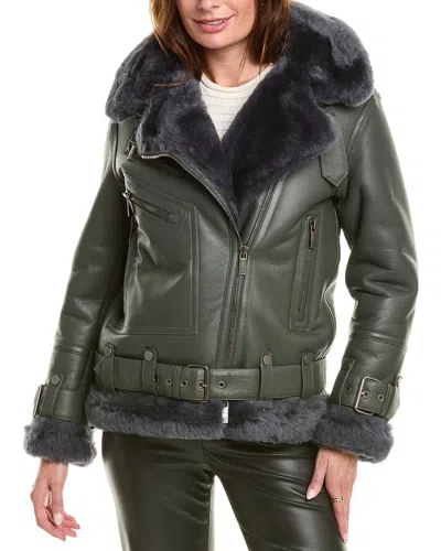 Gorski Shearling Zip Moto Jacket In Green