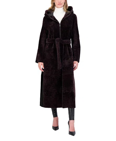 Gorski Shearling Zip Parka Coat With Belt In Black