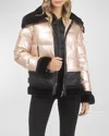 Gorski Shiny Quilted Jacket With Lamb Shearling Trim In Rose Gold/black