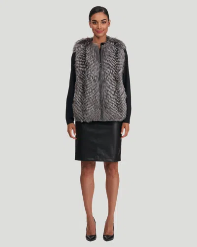 Gorski Silver Fox Zip Vest With Wool Back In Black