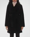 Gorski Textured Lamb Shearling Reversible Stroller Coat With Belt In Black