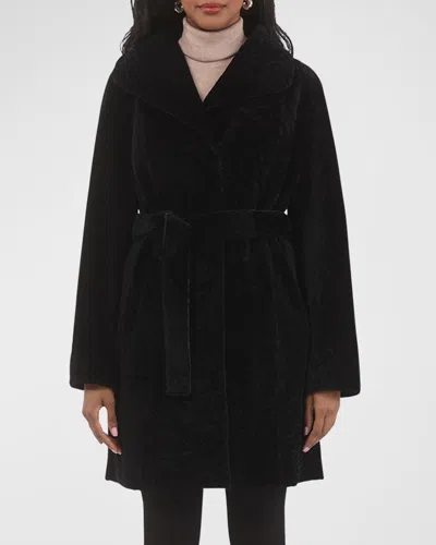 Gorski Textured Lamb Shearling Reversible Stroller Coat With Belt In Black