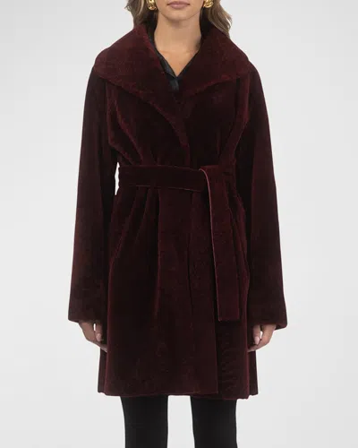 Gorski Textured Lamb Shearling Reversible Stroller Coat With Belt In Wine