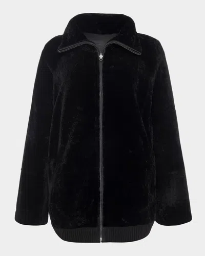 Gorski Textured Shearling Lamb Zip Jacket In Black