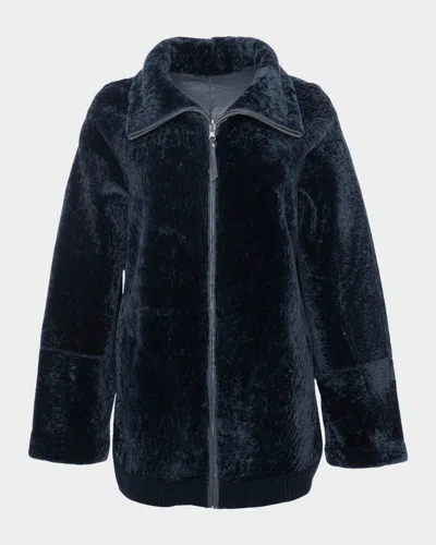 Gorski Textured Shearling Lamb Zip Jacket In Blue
