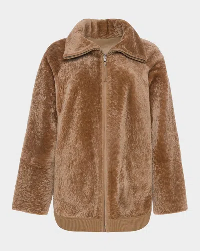 Gorski Textured Shearling Lamb Zip Jacket In Nude