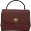 Gorski Top Handle Leather Bag With Crossbody Strap In Burgundy
