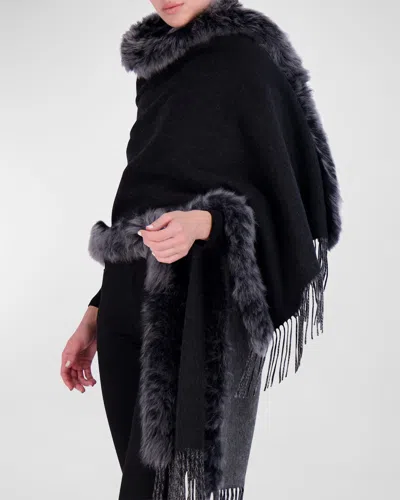 Gorski Toscana Lamb Shearling-trim Fringe Cashmere Stole In Black / Gray