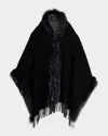 Gorski Toscana Lamb Shearling-trim Fringe Cashmere Stole In Black