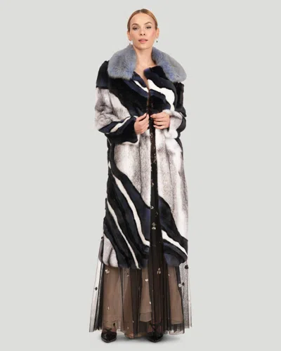 Gorski Wave Intarsia Mink Short Coat With Detachable Sable Collar In Black