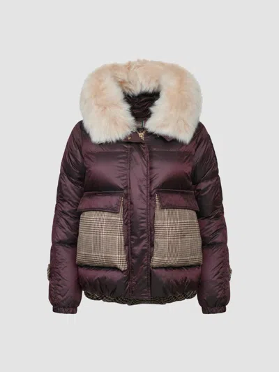 Gorski Women's Apres-ski Mix Media Parka Coat With Detachable Lamb Hood Trim In Purple