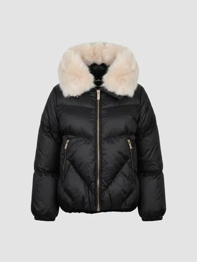 Gorski Women's Apres-ski Parka With Horizontal Sleeves And Detachable Lamb Hood Trim In Black