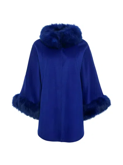 Gorski Women's Cashmere And Wool Blend Cape With Select Lamb Trim In Blue