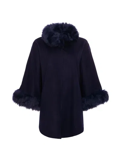 Gorski Women's Cashmere And Wool Blend Cape With Select Lamb Trim In Blue