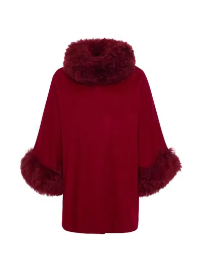 Gorski Women's Cashmere And Wool Blend Cape With Select Lamb Trim In Red
